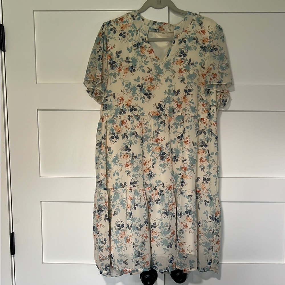 Blue and Green Flutter Sleeve V-Neck Sundress
